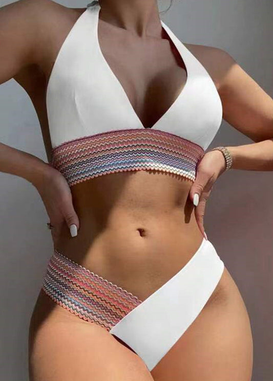 Sets Lace White Striped Patchwork Tie Lingerie Boho FashionChic