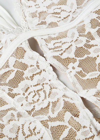 Dress Sleeveless Hollow Neck V White Lace Boho Ankle Out FashionChic