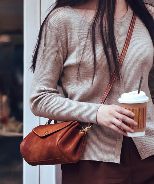 Khaki Cross-body Bag Leather Solid Durable Botique FashionChic