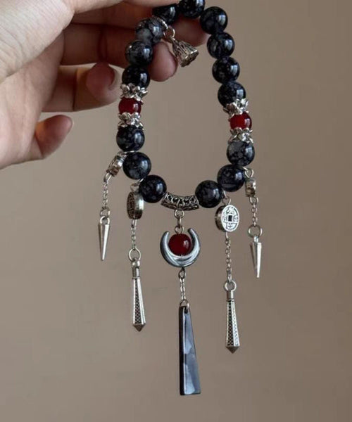 Tassel Charm Stone Gem Sterling Black Boutique Silver Crystal FashionChic