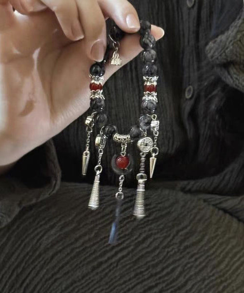 Tassel Charm Stone Gem Sterling Black Boutique Silver Crystal FashionChic