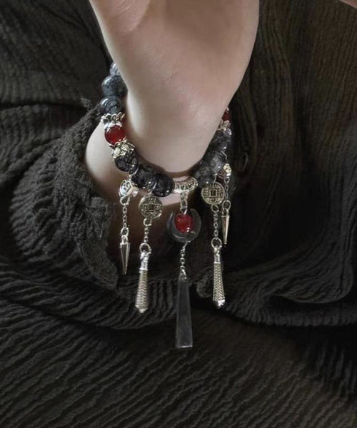 Tassel Charm Stone Gem Sterling Black Boutique Silver Crystal FashionChic