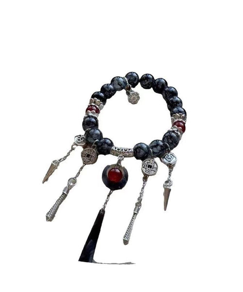 Tassel Charm Stone Gem Sterling Black Boutique Silver Crystal FashionChic