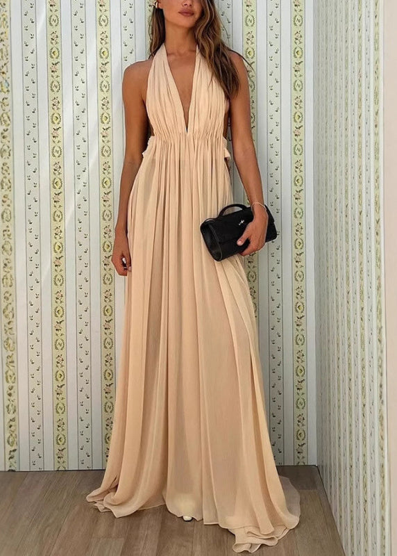 Summer Halter Backless Boutique Apricot Dresses FashionChic