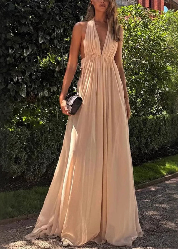 Summer Halter Backless Boutique Apricot Dresses FashionChic