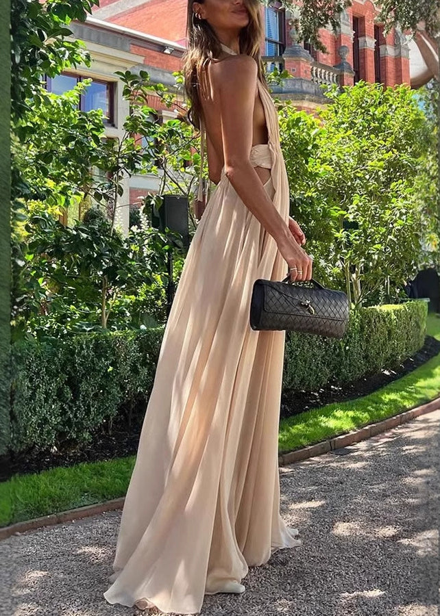 Summer Halter Backless Boutique Apricot Dresses FashionChic