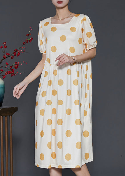 Boutique Beige Square Collar Print Cotton Long Dresses Summer SD1012 Ada Fashion