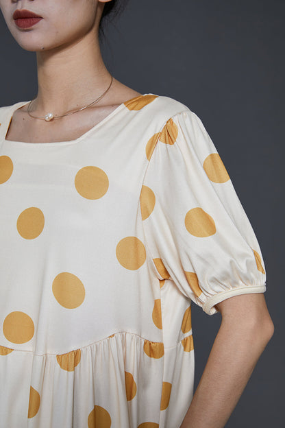 Boutique Beige Square Collar Print Cotton Long Dresses Summer SD1012 Ada Fashion