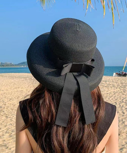 Boutique Black Bow Straw Woven Beach Sun Hat II048 hat-HAT240825