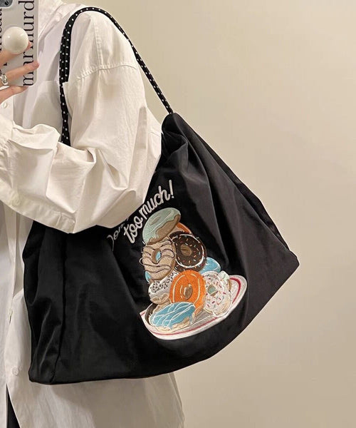 Boutique Black Embroidery Large Capacity Canvas Satchel Bag Handbag SX1006 Ada Fashion