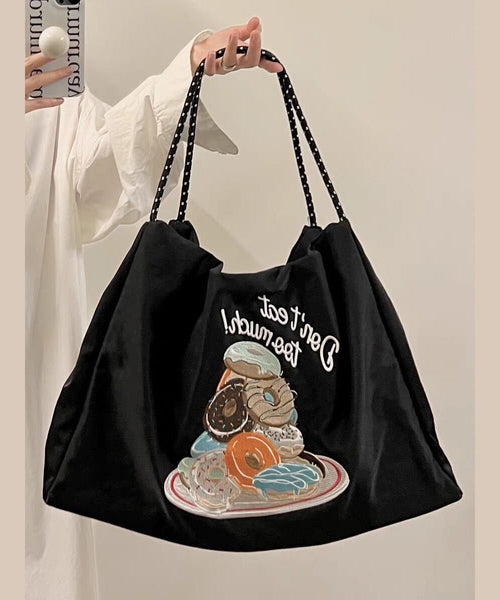 Boutique Black Embroidery Large Capacity Canvas Satchel Bag Handbag SX1006 Ada Fashion