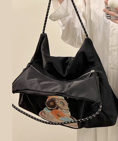 Boutique Black Embroidery Large Capacity Canvas Satchel Bag Handbag SX1006 Ada Fashion