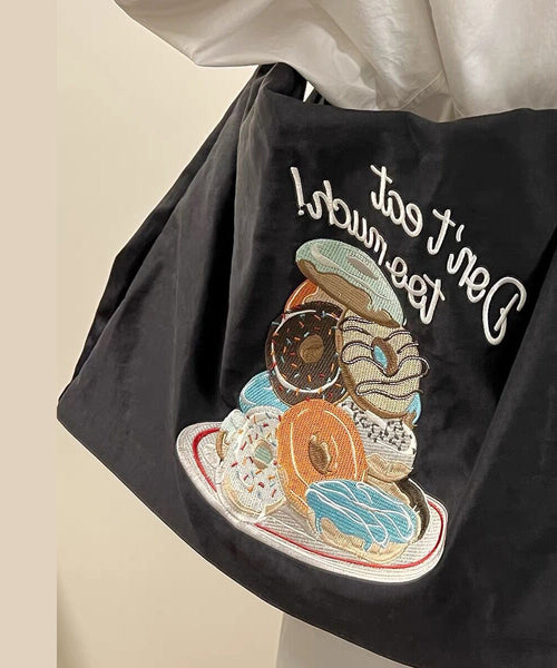 Boutique Black Embroidery Large Capacity Canvas Satchel Bag Handbag SX1006 Ada Fashion