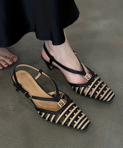 Hollow Boutique Kitten Sandals Black Splicing Out FashionChic