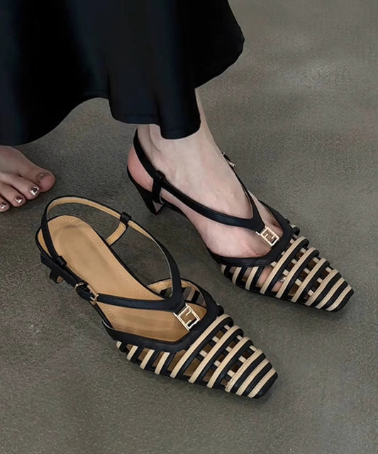 Hollow Boutique Kitten Sandals Black Splicing Out FashionChic