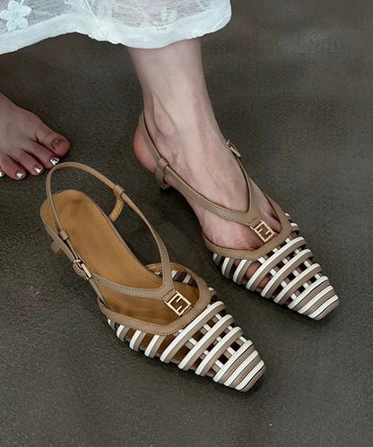Hollow Boutique Kitten Sandals Black Splicing Out FashionChic