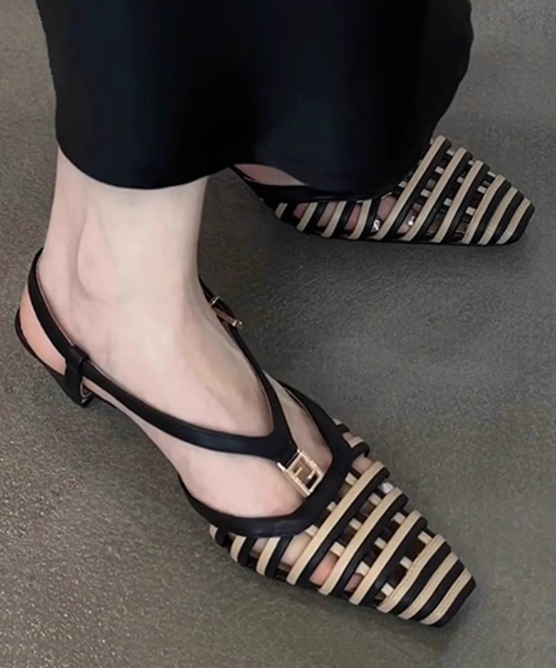 Hollow Boutique Kitten Sandals Black Splicing Out FashionChic