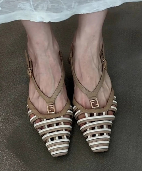 Hollow Boutique Kitten Sandals Black Splicing Out FashionChic