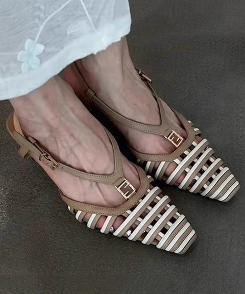 Hollow Boutique Kitten Sandals Black Splicing Out FashionChic