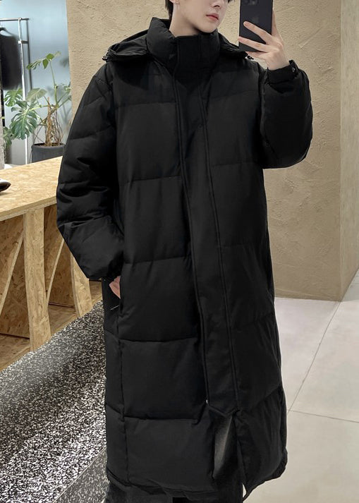 Boutique Black Hooded Button Pockets Duck Down Men Long Coats Winter RJ004 ABC