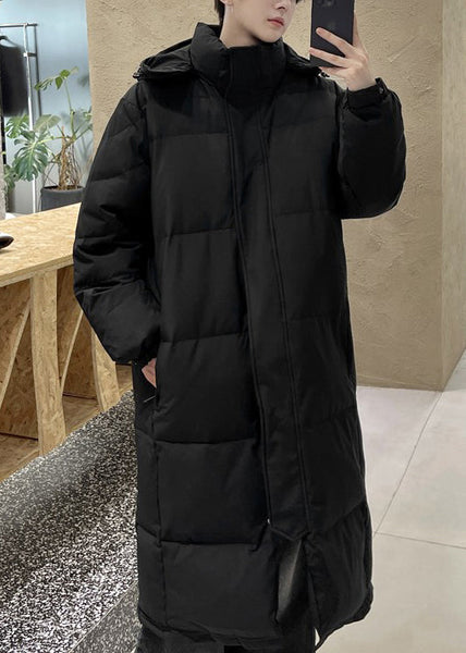 Boutique Black Hooded Button Pockets Duck Down Men Long Coats Winter RJ004 ABC