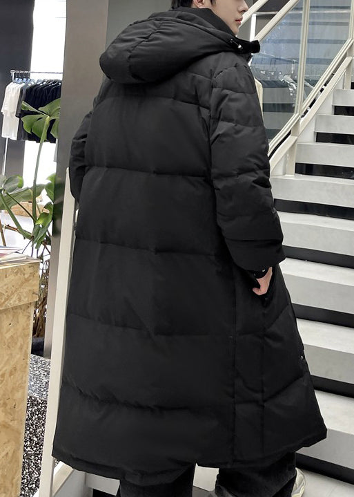 Boutique Black Hooded Button Pockets Duck Down Men Long Coats Winter RJ004 ABC