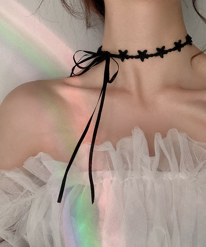 Boutique Black Lace Star Bow Tie Lace Pendant Necklace YU006 ABC