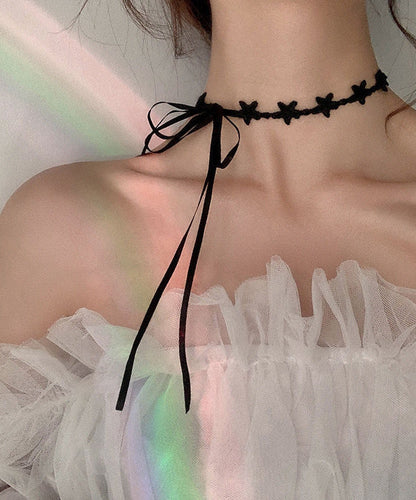 Boutique Black Lace Star Bow Tie Lace Pendant Necklace YU006 ABC