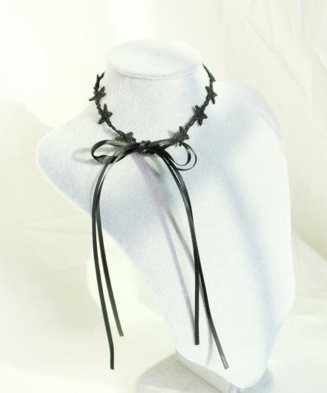 Boutique Black Lace Star Bow Tie Lace Pendant Necklace YU006 ABC