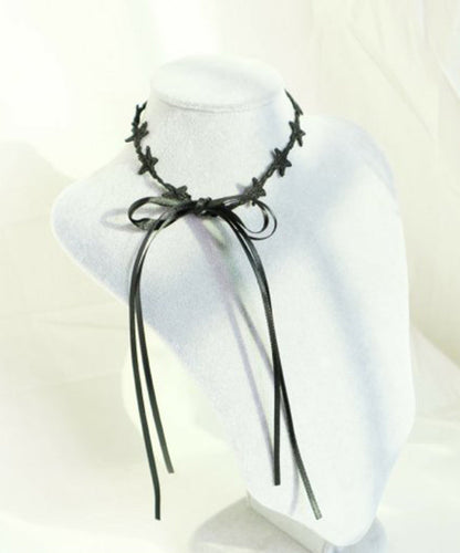 Boutique Black Lace Star Bow Tie Lace Pendant Necklace YU006 ABC