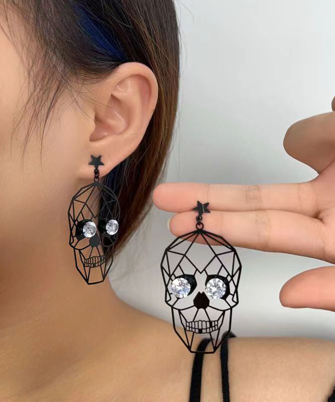 Boutique Black Metal Zircon Human Skeleton Hollowing Out Drop Earrings ZZ016 JEW-EAR240613