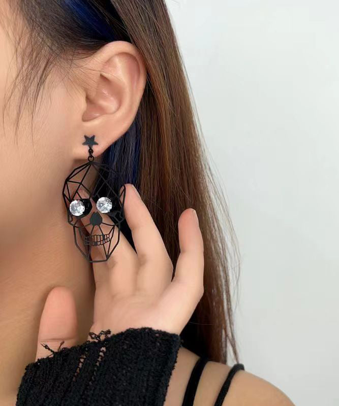 Boutique Black Metal Zircon Human Skeleton Hollowing Out Drop Earrings ZZ016 JEW-EAR240613