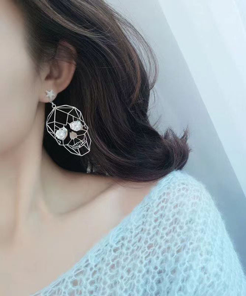 Boutique Black Metal Zircon Human Skeleton Hollowing Out Drop Earrings ZZ016 JEW-EAR240613