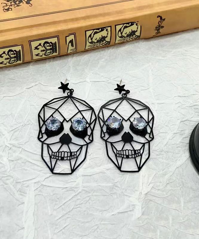 Boutique Black Metal Zircon Human Skeleton Hollowing Out Drop Earrings ZZ016 JEW-EAR240613