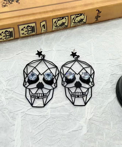 Boutique Black Metal Zircon Human Skeleton Hollowing Out Drop Earrings ZZ016 JEW-EAR240613