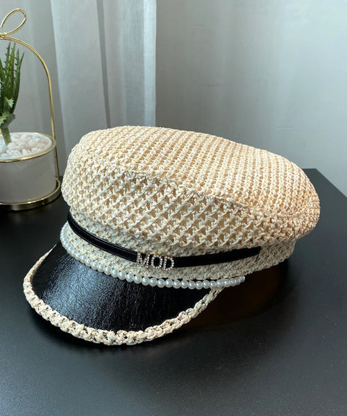Bead Boutique Woven Hat Zircon Black Straw Beret Nail FashionChic