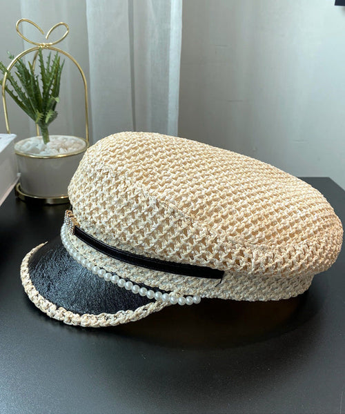 Bead Boutique Woven Hat Zircon Black Straw Beret Nail FashionChic