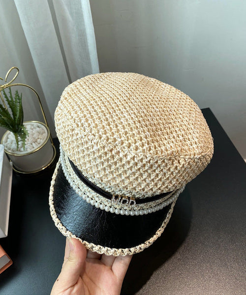 Bead Straw Boutique Woven Zircon Nail Beret Hat Black FashionChic