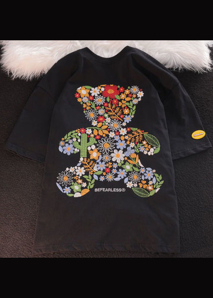 Boutique Black Men Shirt T O Summer Embroideried Cotton Neck FashionChic