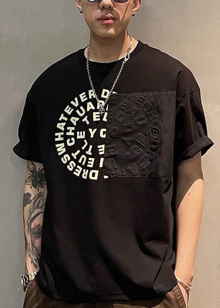 Boutique Black O Neck Graphic Cotton Men T Shirt Summer WA014 MENT241110