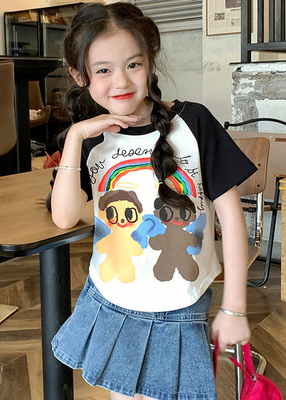 Boutique Black O-Neck Patchwork Kids T Shirt Summer SS1029 MM-RCTZ-STP240601