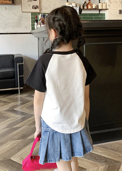 Boutique Black O-Neck Patchwork Kids T Shirt Summer SS1029 MM-RCTZ-STP240601