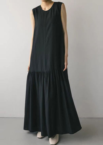 Black Patchwork Boutique Oversized Party Dress Sleeveless Cotton FashionChic