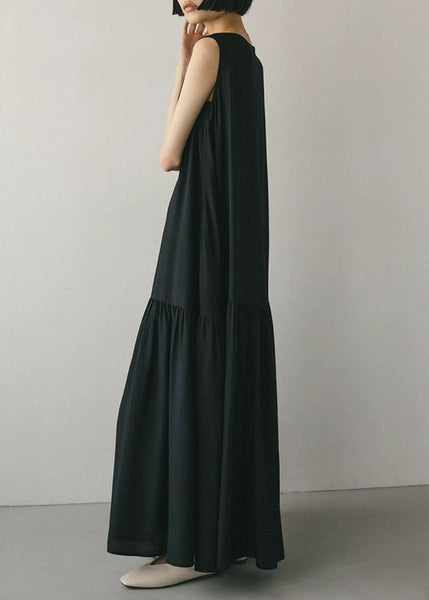 Black Patchwork Boutique Oversized Party Dress Sleeveless Cotton FashionChic