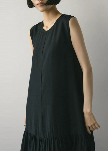 Black Patchwork Boutique Oversized Party Dress Sleeveless Cotton FashionChic