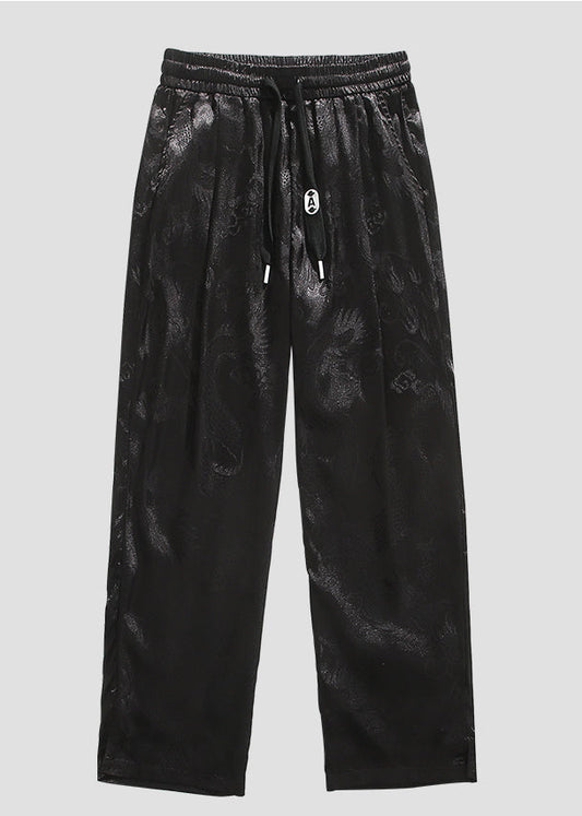 Boutique Black Pockets Jacquard Ice Silk Mens Pants Summer YT031 Men-Silk-MENP240721