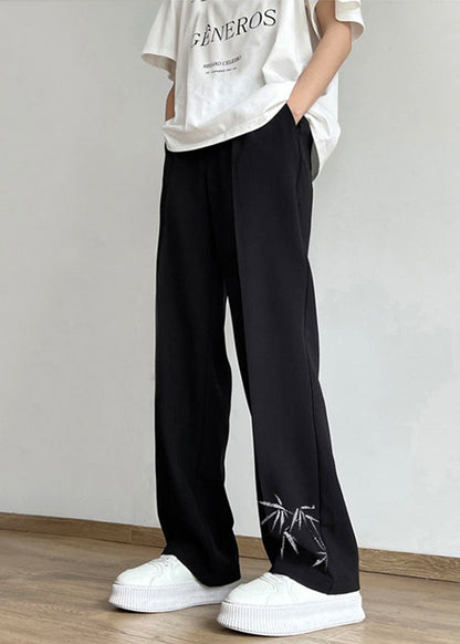 Boutique Black Pockets Print Ice Silk Men Pants Long Summer YT060 Men-Silk-MENP240721