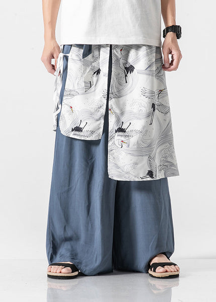 Boutique Black Pockets Print Patchwork Cotton Men Pants Skirt Summer SA058 Men-casual-MENP240726