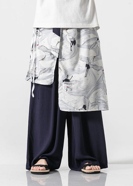 Boutique Black Pockets Print Patchwork Cotton Men Pants Skirt Summer SA058 Men-casual-MENP240726