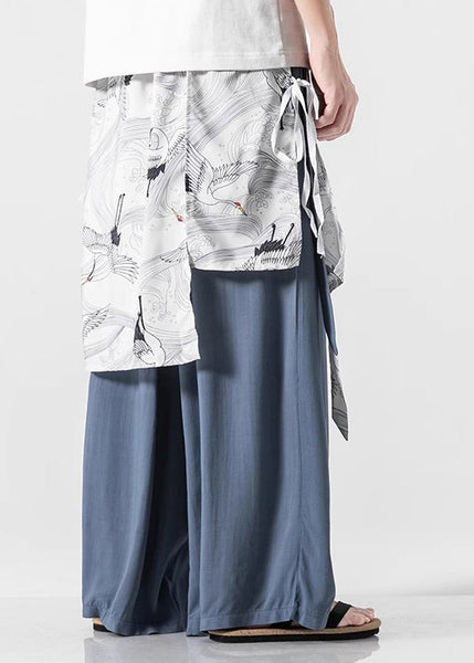 Boutique Black Pockets Print Patchwork Cotton Men Pants Skirt Summer SA058 Men-casual-MENP240726